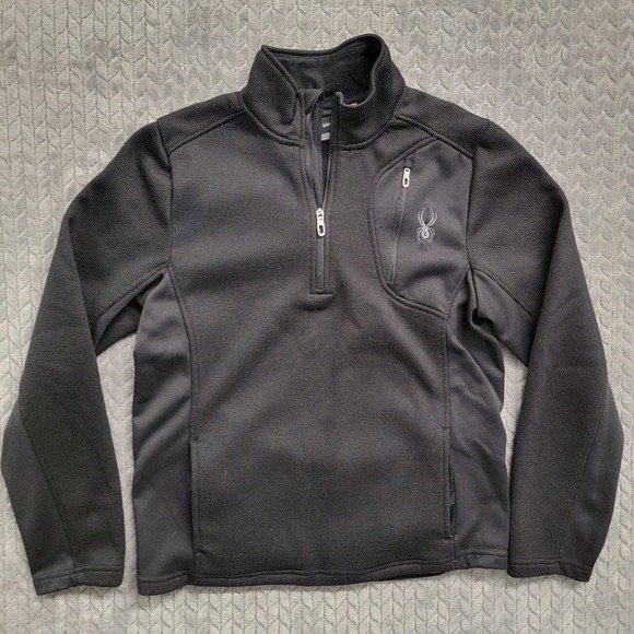 SPYDER Jacket ¼ Zip Pullover Men's Size Small Black‎ Pockets Logo 71F64009-01 - Picture 1 of 11
